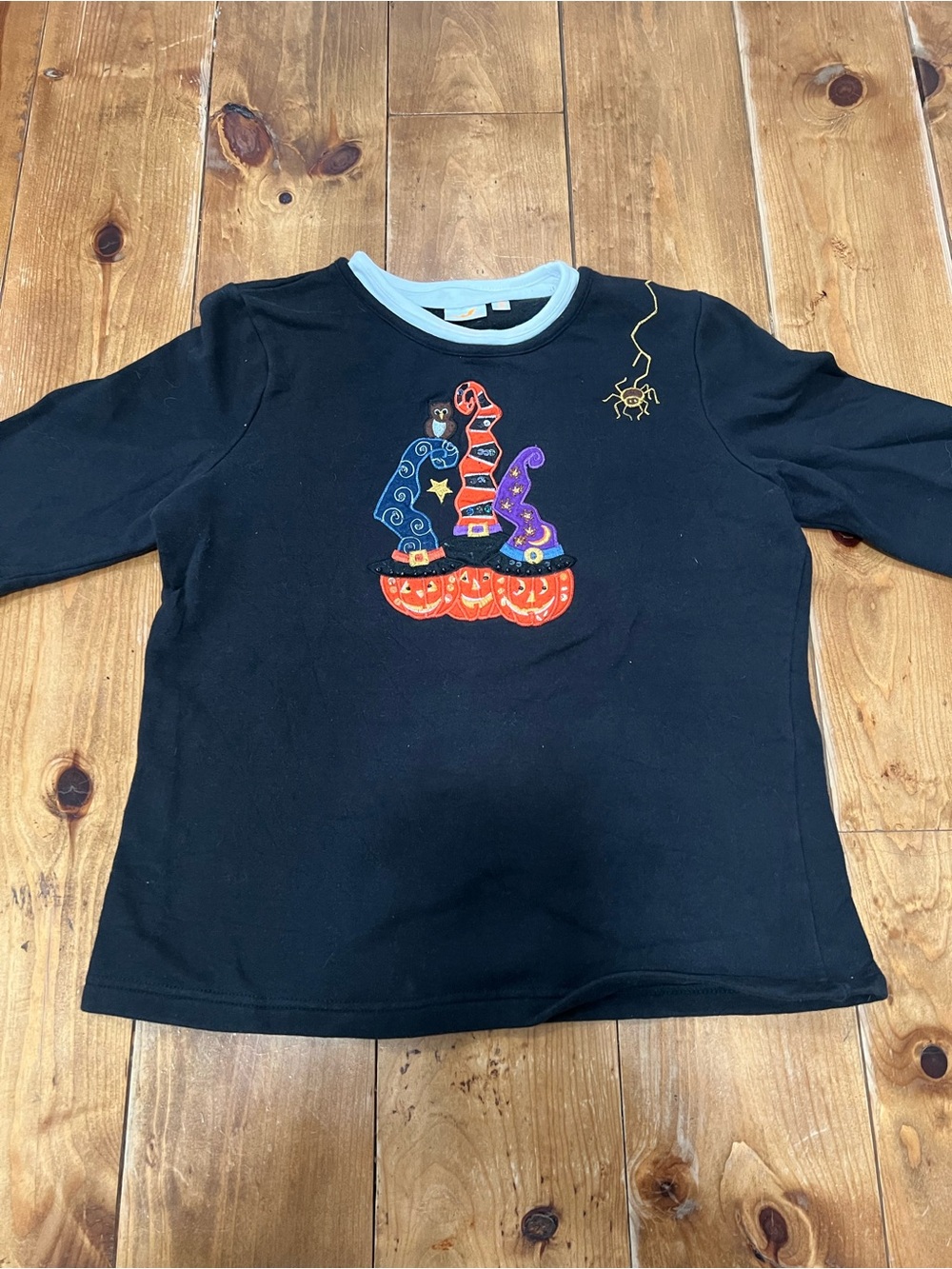 Black Kids Halloween Pumpkin & Witch Hat Long-Sleeve Top